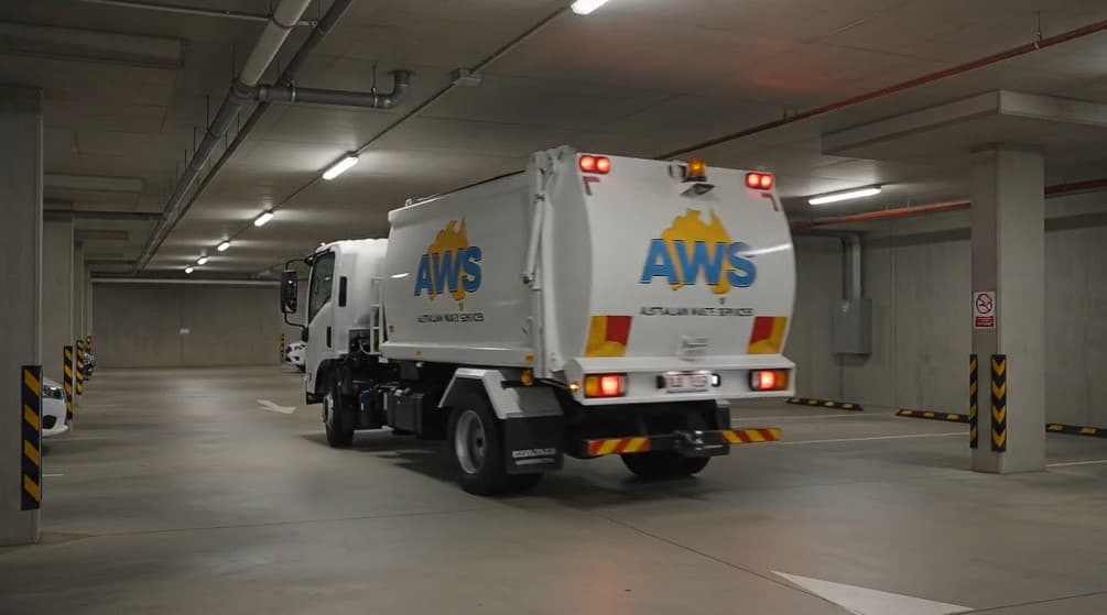 AWS truck in an underground car park
